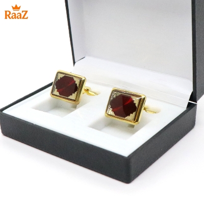 Picture of Golden Maroon Matte Golden Bar Cufflink For Men