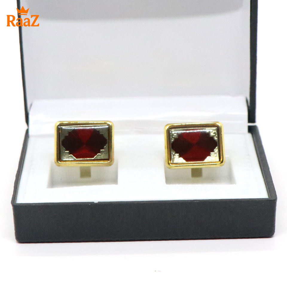 Picture of Golden Maroon Matte Golden Bar Cufflink For Men