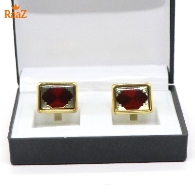 Picture of Golden Maroon Matte Golden Bar Cufflink For Men