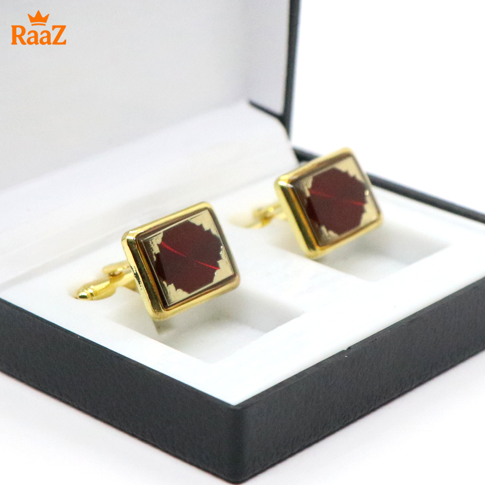 Picture of Golden Maroon Matte Golden Bar Cufflink For Men