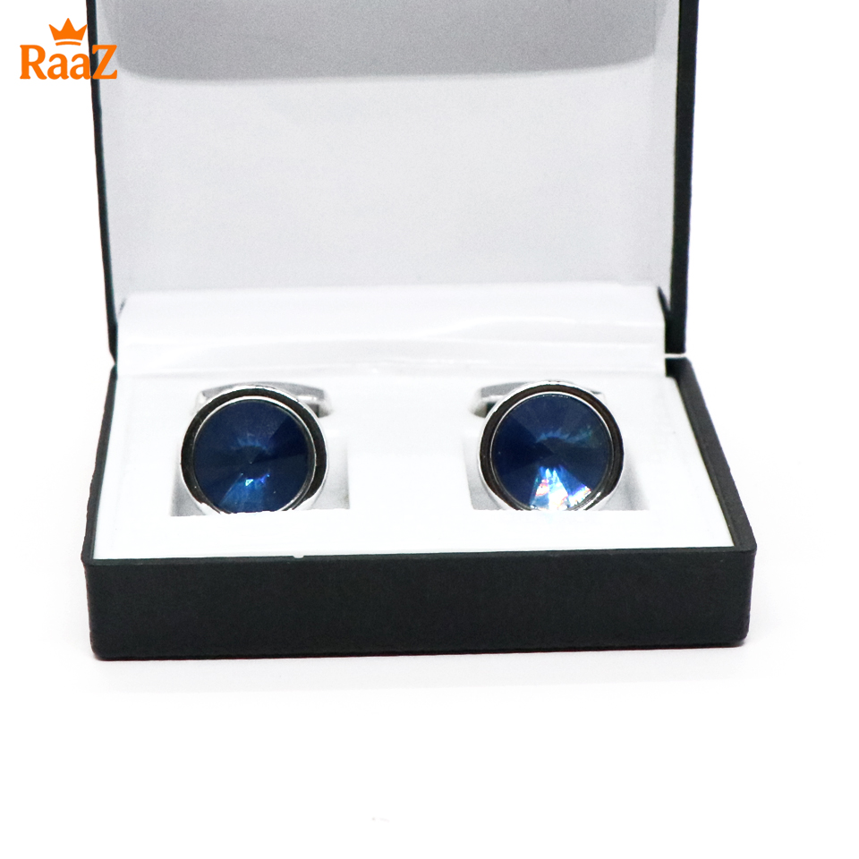 Picture of Silver Blue Ruby Center Round Frame Cufflink For Men