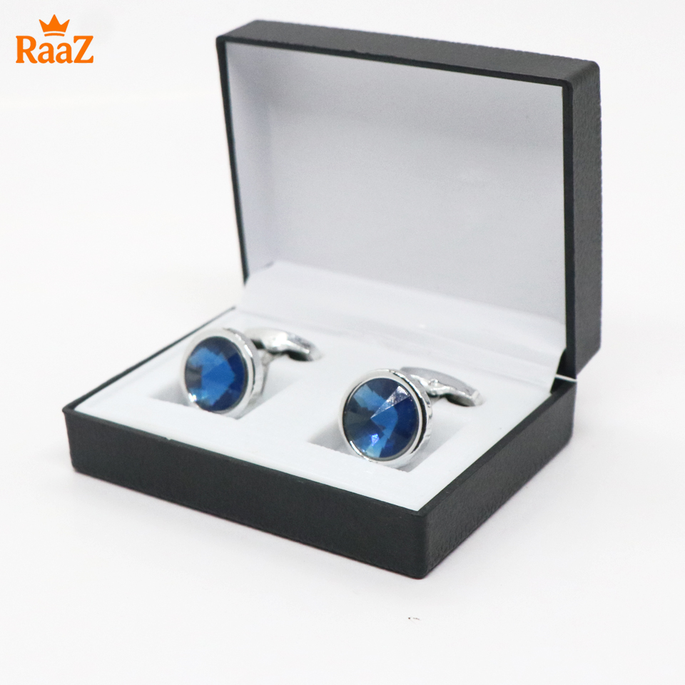 Picture of Silver Blue Ruby Center Round Frame Cufflink For Men