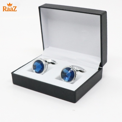 Picture of Silver Blue Ruby Center Round Frame Cufflink For Men