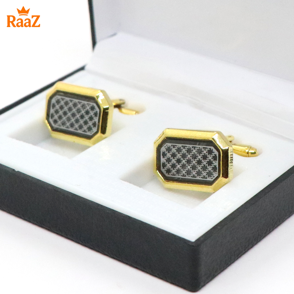 Picture of Golden Black Floral Crest Antique Cufflink For Men