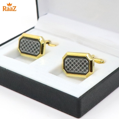 Picture of Golden Black Floral Crest Antique Cufflink For Men