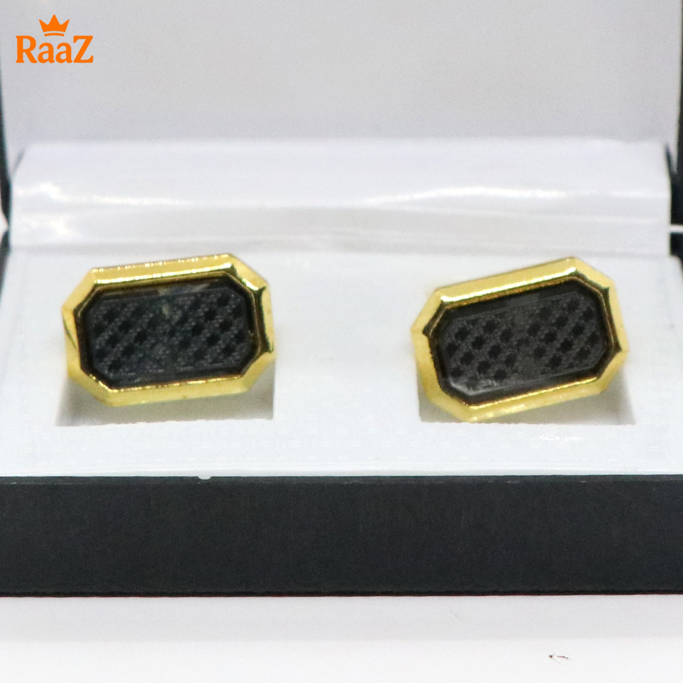 Picture of Golden Black Floral Crest Antique Cufflink For Men
