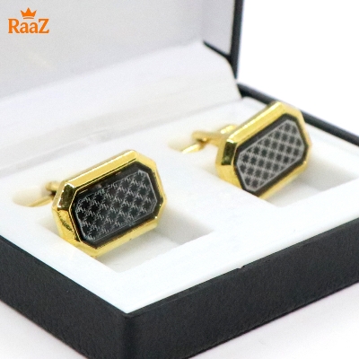 Picture of Golden Black Floral Crest Antique Cufflink For Men