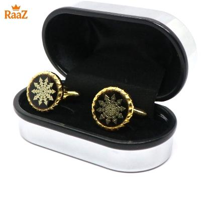 Picture of Golden Black Premium Ruby Center Round Frame Cufflink For Men