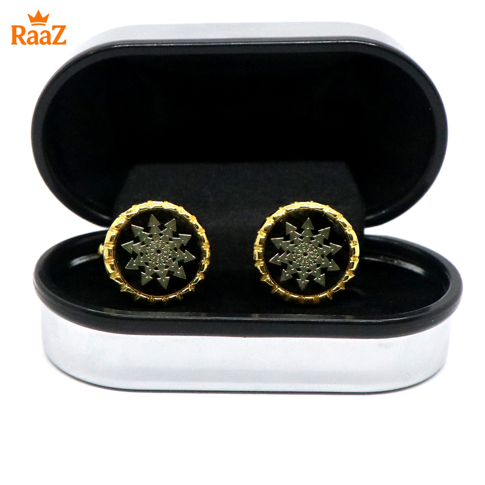 Picture of Golden Black Premium Ruby Center Round Frame Cufflink For Men