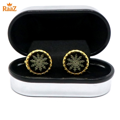 Picture of Golden Black Premium Ruby Center Round Frame Cufflink For Men