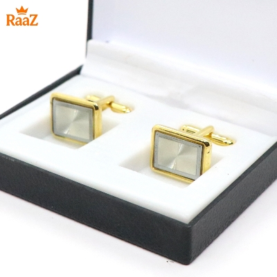 Picture of Golden White Floral Crest Antique Cufflink For Men