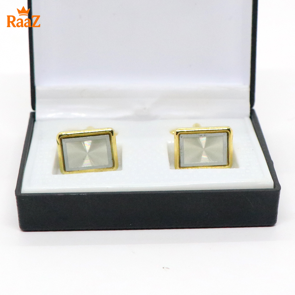 Picture of Golden White Floral Crest Antique Cufflink For Men