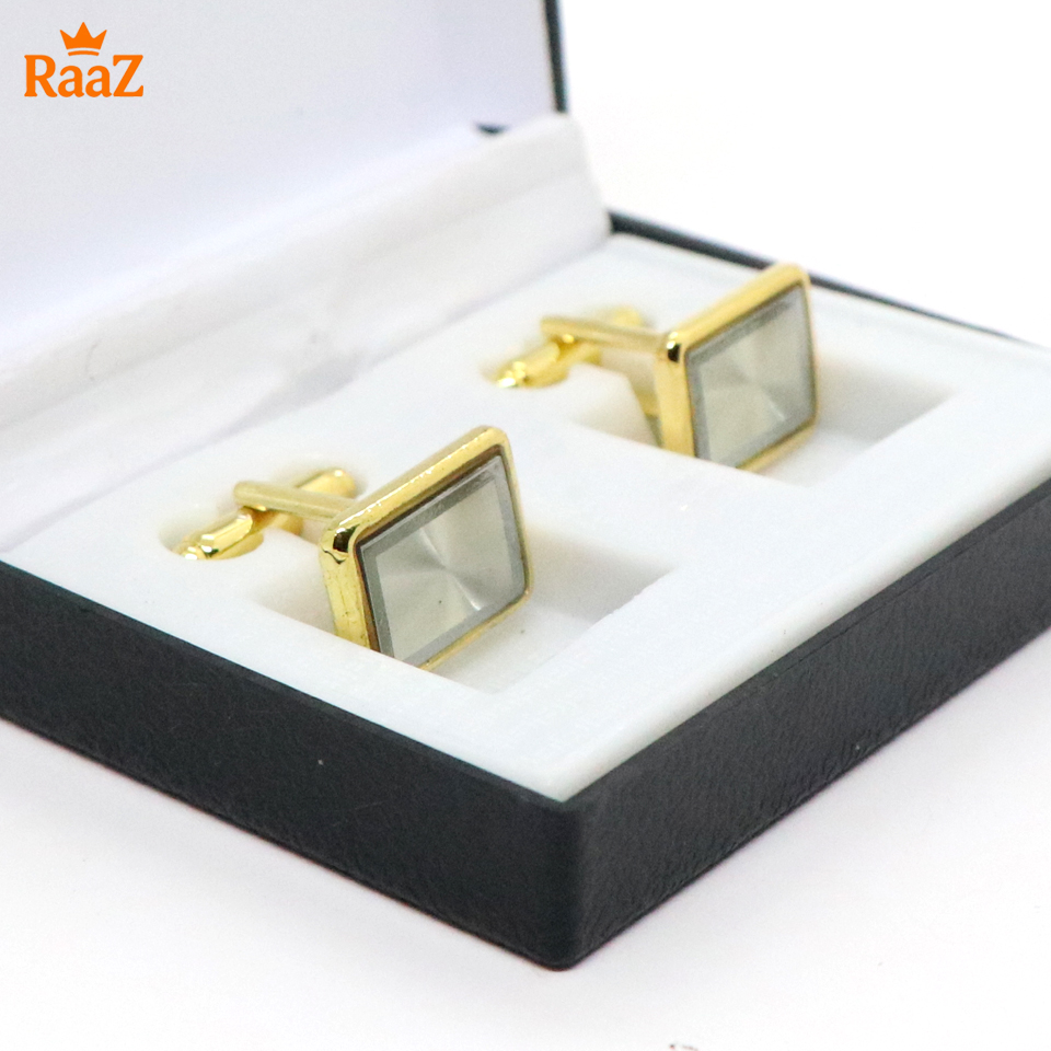 Picture of Golden White Floral Crest Antique Cufflink For Men