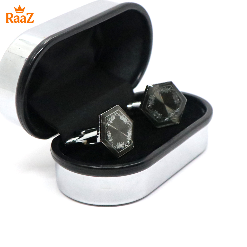 Picture of Jet Black Crystal Crown Cufflink For Men