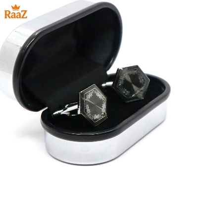 Picture of Jet Black Crystal Crown Cufflink For Men