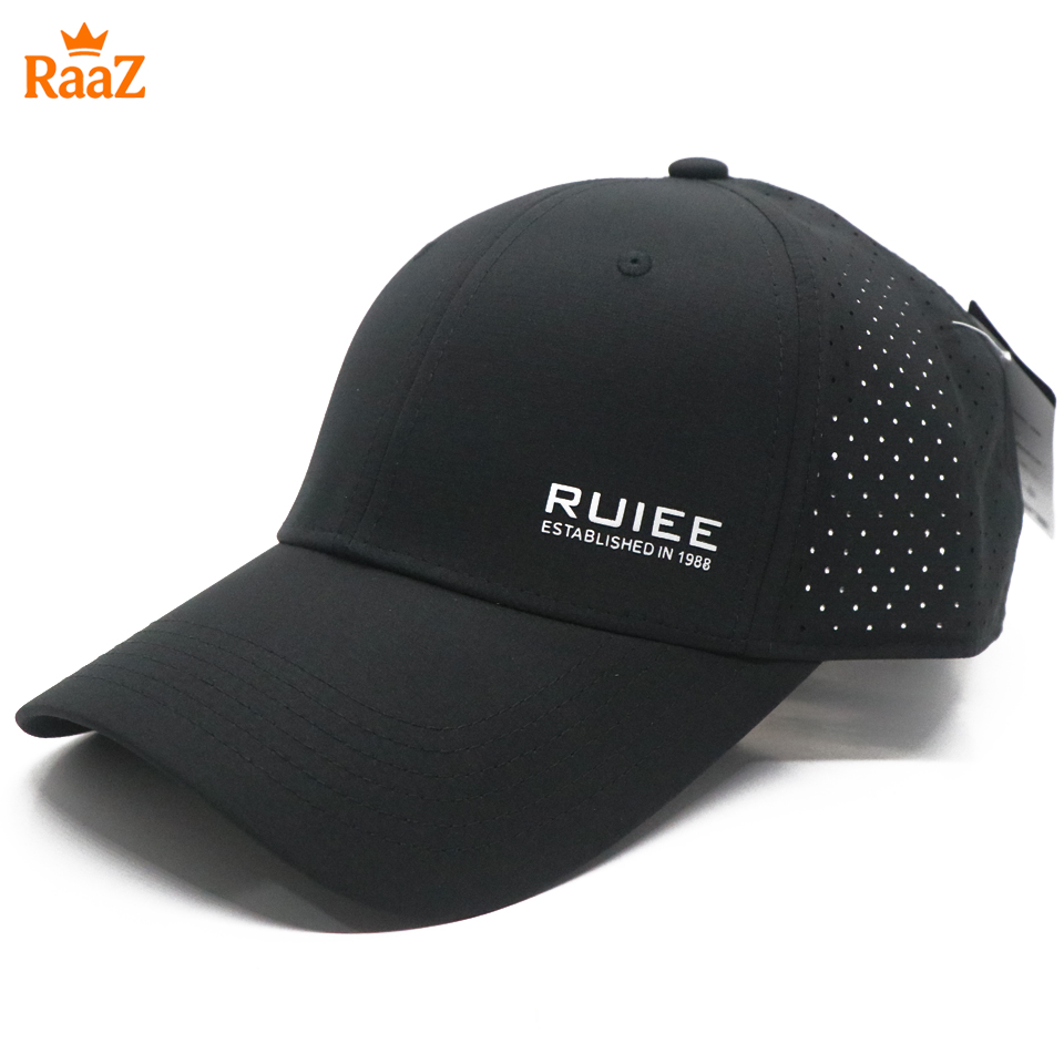Picture of Black Ruiee Rubber Logo Summer Cool Parachute Mesh Snapback Cap For Men