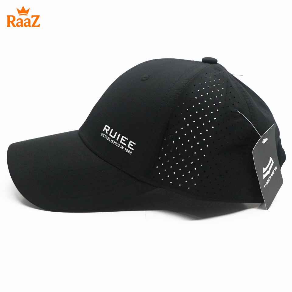 Picture of Black Ruiee Rubber Logo Summer Cool Parachute Mesh Snapback Cap For Men