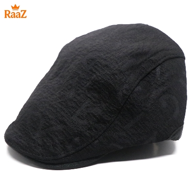 Picture of Black Vintage Style Wool Blend Flat Cap for Men – Adjustable Newsboy Hat