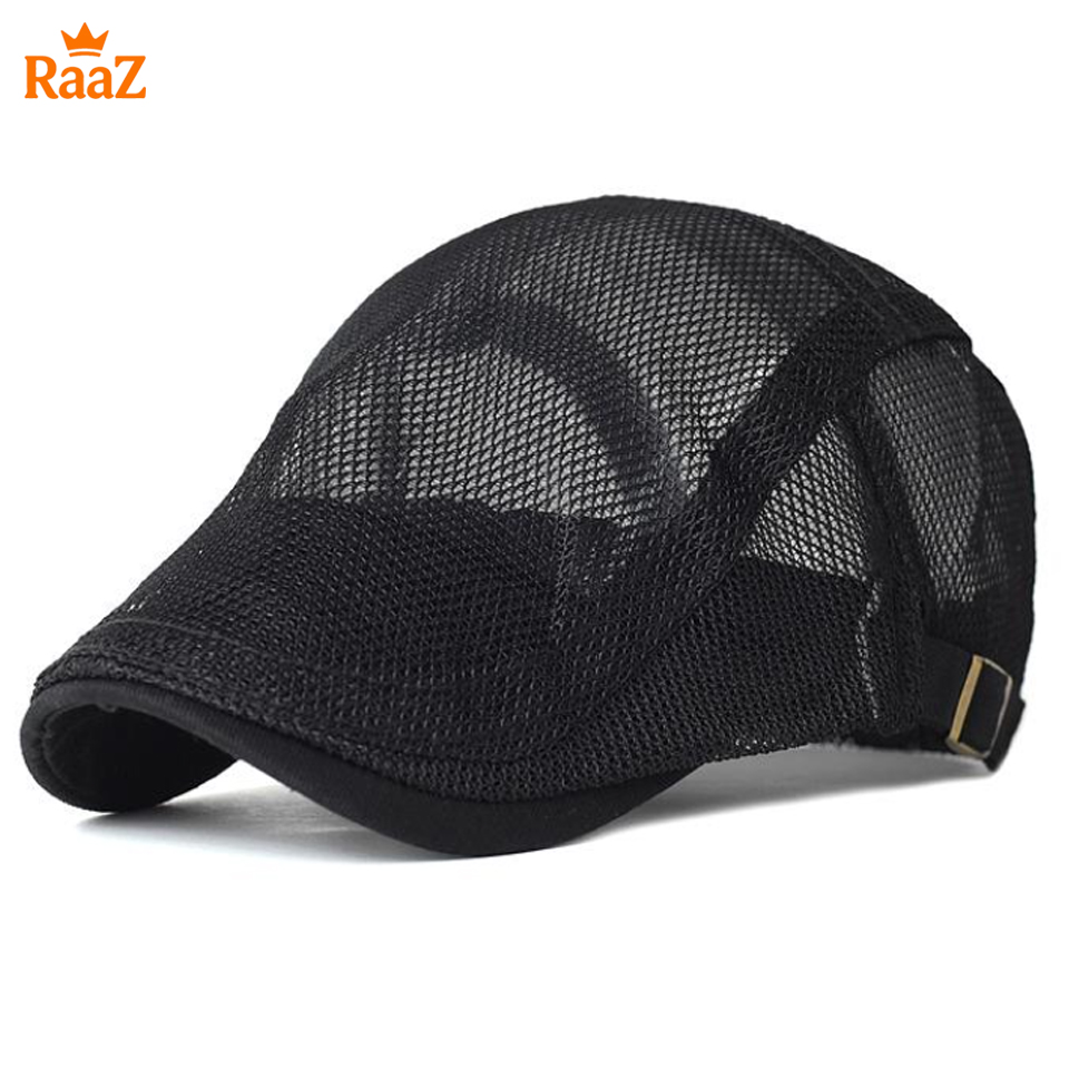 Picture of Black Lightweight Summer Mesh Flat Cap for Men – Breathable Outdoor Hat