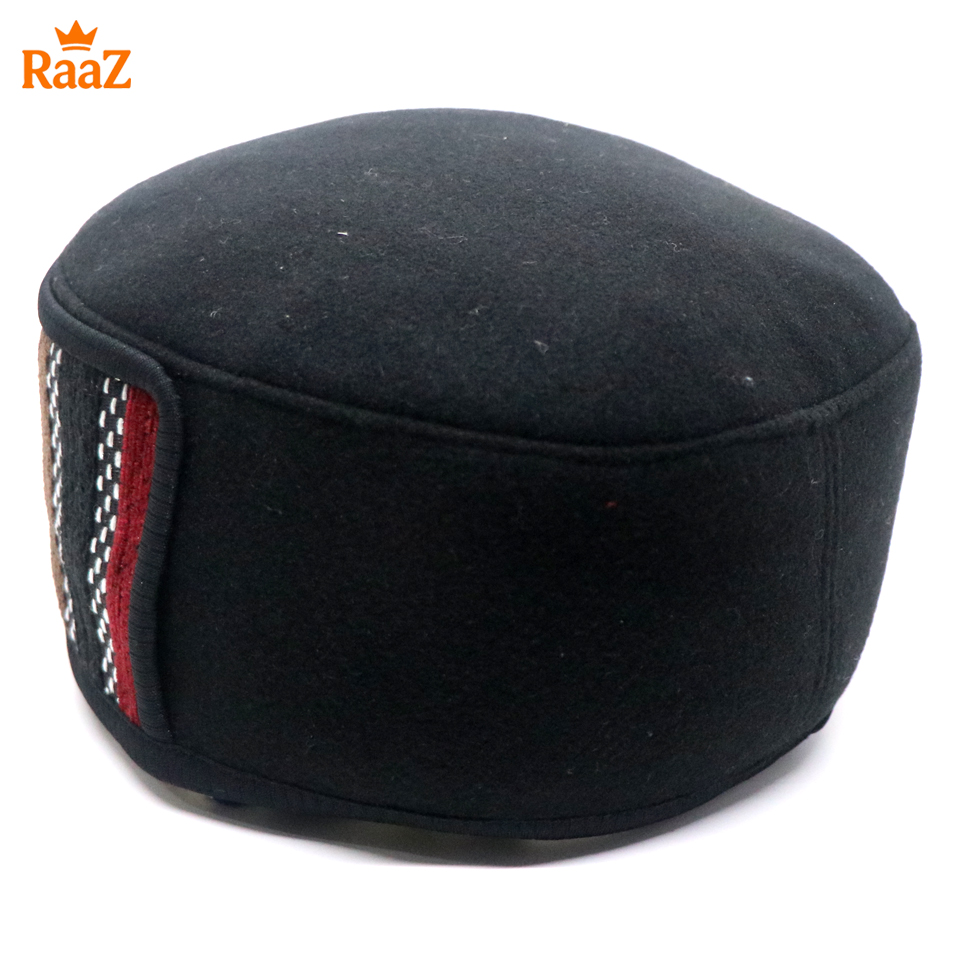 Picture of Black Handcrafted Wool Pakol Hat Traditional Shah Cap Tupi