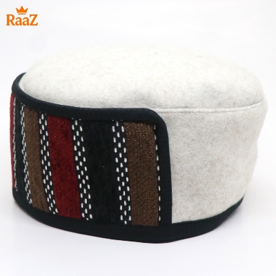 Picture of White Handcrafted Wool Pakol Hat Traditional Shah Cap Tupi