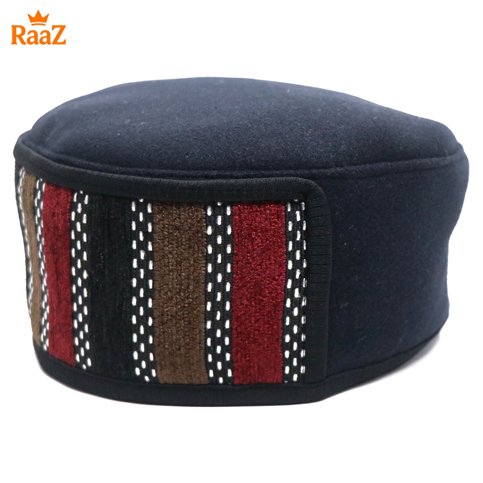 Picture of Navy Blue Handcrafted Wool Pakol Hat Traditional Shah Cap Tupi