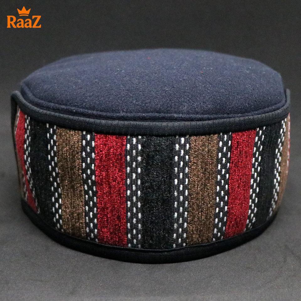 Picture of Navy Blue High-Quality Woolen Pakol Cap Authentic Style Prayer Hat Tupi