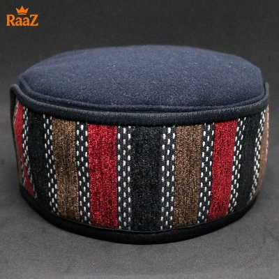 Picture of Navy Blue High-Quality Woolen Pakol Cap Authentic Style Prayer Hat Tupi