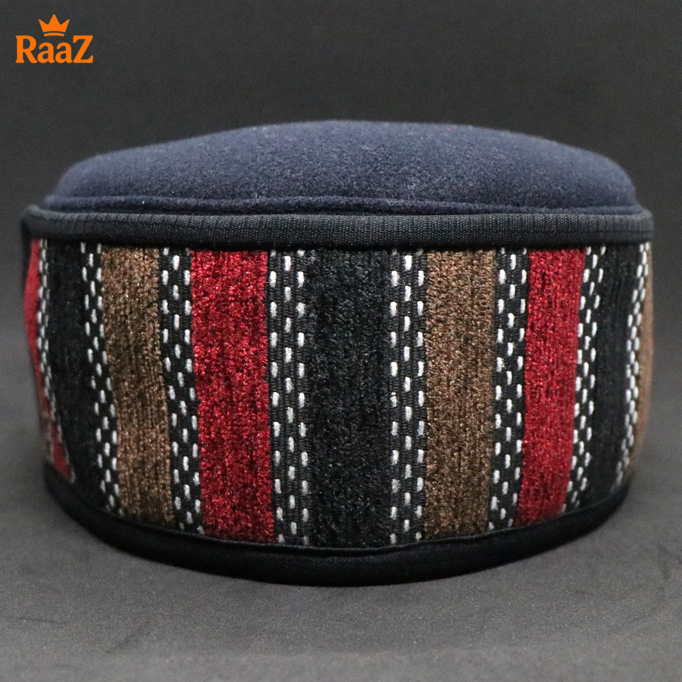 Picture of Navy Blue High-Quality Woolen Pakol Cap Authentic Style Prayer Hat Tupi
