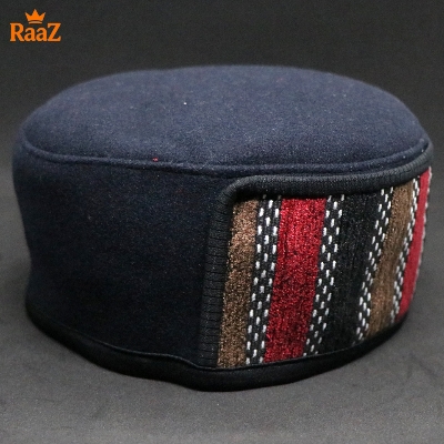 Picture of Navy Blue High-Quality Woolen Pakol Cap Authentic Style Prayer Hat Tupi