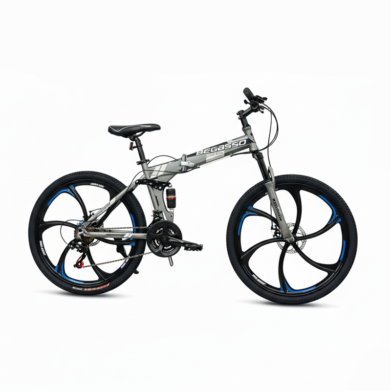 Picture of Begasso Folding Bicycle | 26 Inch | Alloy Wheel | 6 Nives | Double Suspension | Shimano Gear & Brake | Double Disk Brake | Ash/Silver Color