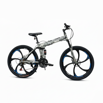 Picture of Begasso Folding Bicycle | 26 Inch | Alloy Wheel | 6 Nives | Double Suspension | Shimano Gear & Brake | Double Disk Brake | Ash/Silver Color