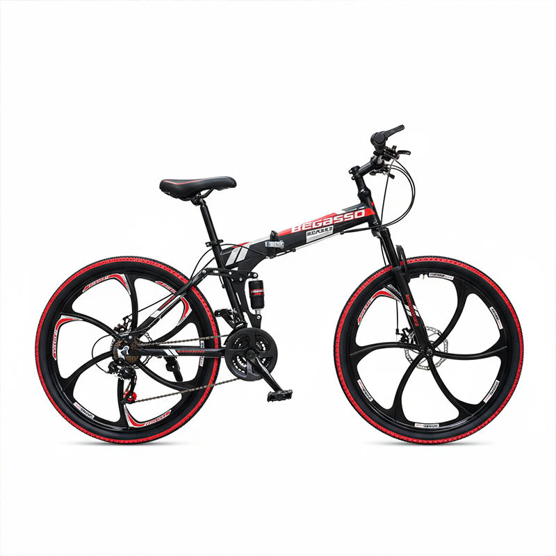 Picture of Begasso Folding Bicycle | 26 Inch | Alloy Wheel | 6 Nives | Double Suspension | Shimano Gear & Brake | Double Disk Brake | Chili-Red Color