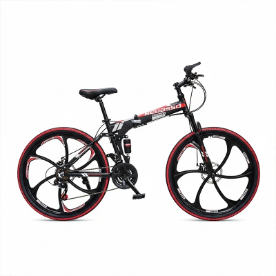 Picture of Begasso Folding Bicycle | 26 Inch | Alloy Wheel | 6 Nives | Double Suspension | Shimano Gear & Brake | Double Disk Brake | Chili-Red Color