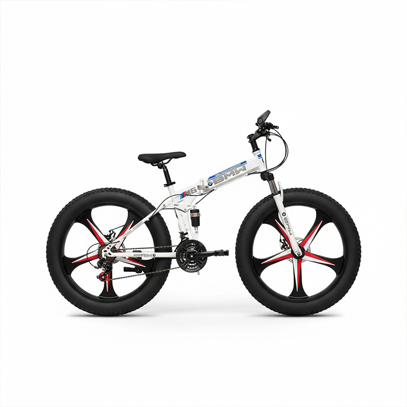 Picture of BMW (M6) Fat Tire Folding Bicycle | 26 Inch | Alloy Wheel | 05 Nives | Double Suspension | Shimano Gear & Brake | Double Disk Brake | White & Black