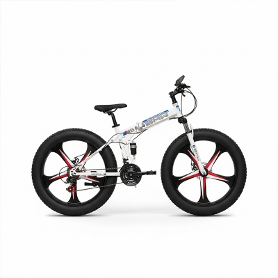 Picture of BMW (M6) Fat Tire Folding Bicycle | 26 Inch | Alloy Wheel | 05 Nives | Double Suspension | Shimano Gear & Brake | Double Disk Brake | White & Black