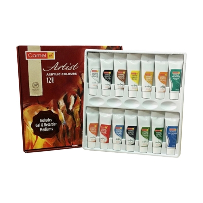 Picture of Camel 12 Artists Acrylic Color Box, 40ML tube pain Set with 1 free Gel Medium & 1 Retarder Medium