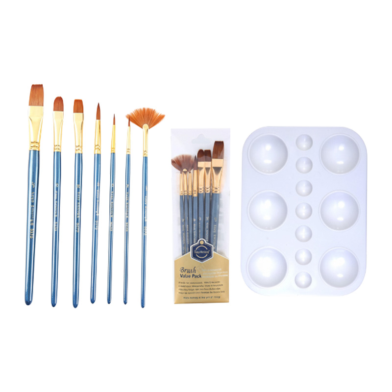 Picture of 7 Pcs Nylon Paint Brush Set and 1 Pieces Artist Color Palette