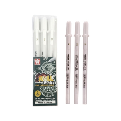 Picture of Sakura Gelly Roll white Gel Pens - set of 3 pens - Assorted nib sizes
