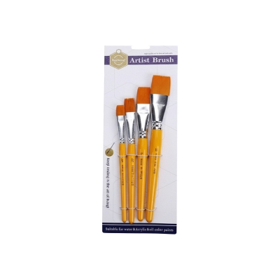 Picture of 4pcs / set Yellow Wooden Nylon Straight Hair Brush Set High Quality Watercolor Acrylic Brush Set