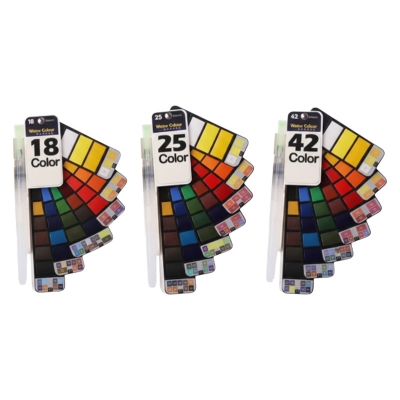 Picture of Superior Solid Water colour Cake pigmented 18/25/42 Color Set With Water Brush Pen Foldable Travel Watercolor Painting