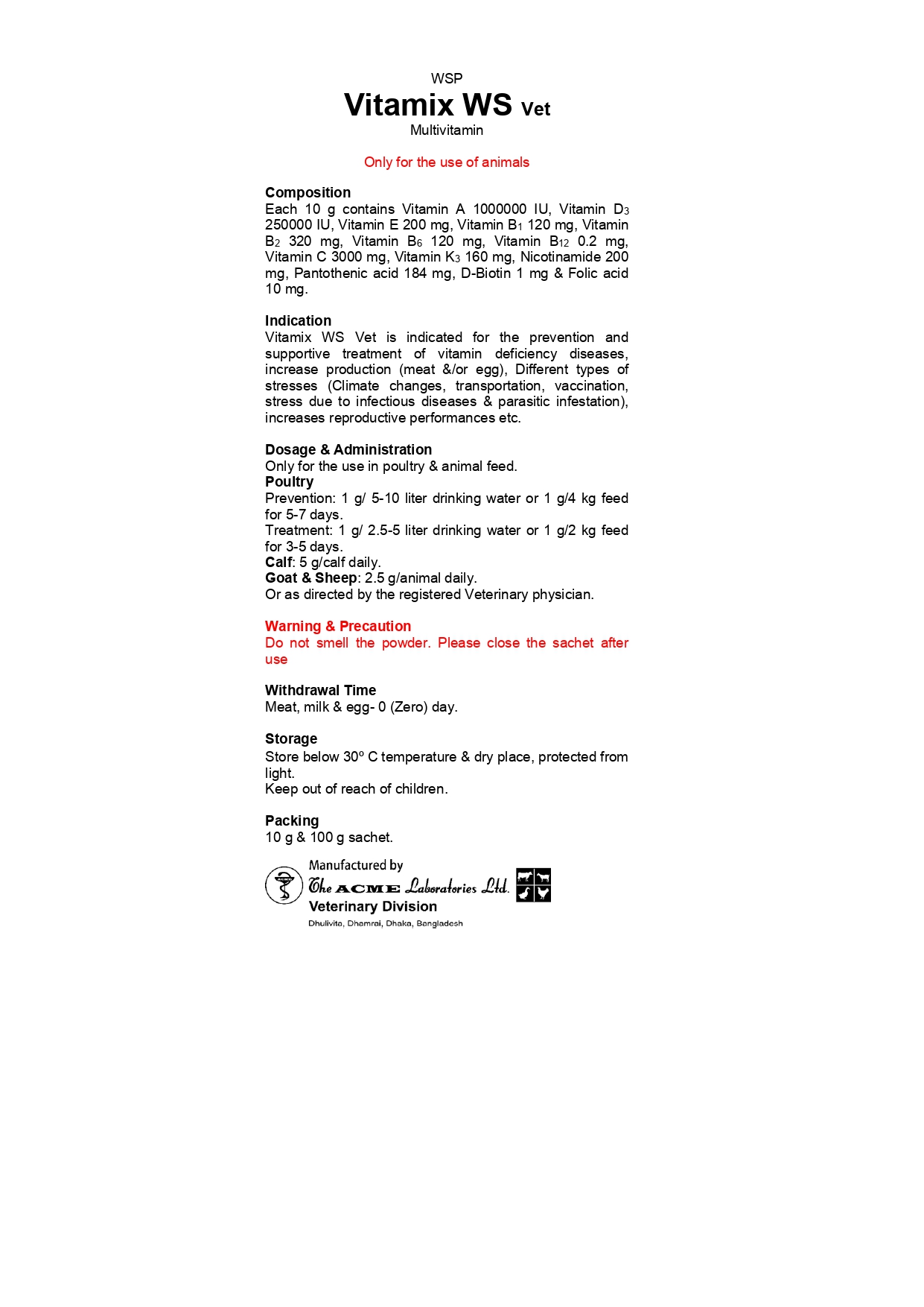 Picture of VITAMIX WS Vet 10gm Pack For Any Bird, Pigeon Multivitamin VITAMIN & MINERAL