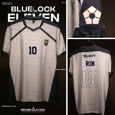 Picture of Spotlight Attires White Jacquard Fabric Rin's Blue Lock Short Sleeve Jersey For Men (Player Version)