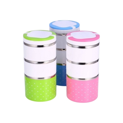 Picture of TelerrandsVacuum Insulated Stainless Steel 3 Layer Picnic  Food/Tiffin/Lunch Hot Box Container with Handle 1230ml