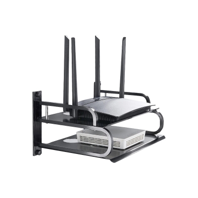 Picture of Telebrands As Seen on TV Wireless Router Storage Box, Black TV Set Top Box Rack Router Storage Rack Wall Tray Free Punch Wall Mount Router Efficient Holder Home Decoration