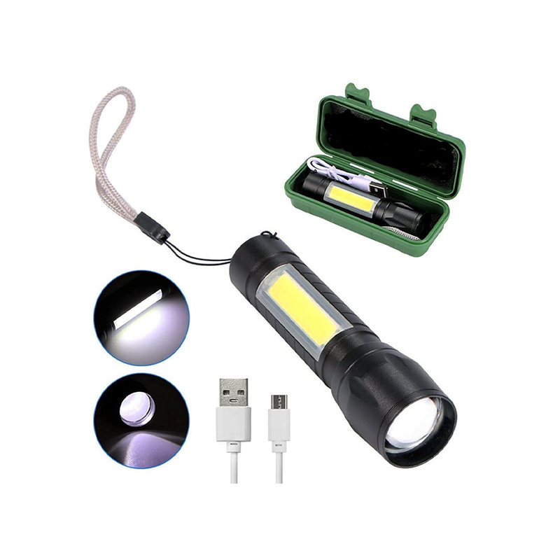 Picture of Zoomable Waterproof Rechargeable LED Torch Flashlight 5 Mode, Full Metal Body Torch (Black, 13 cm, Rechargeable)