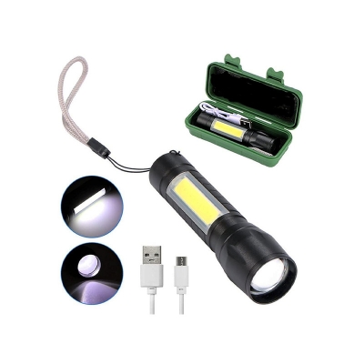 Picture of Zoomable Waterproof Rechargeable LED Torch Flashlight 5 Mode, Full Metal Body Torch (Black, 13 cm, Rechargeable)