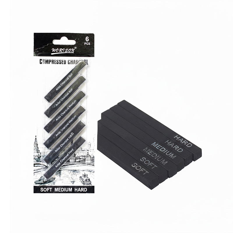 Picture of Worison Drawing Shading Compressed Charcoal Sticks, Soft, Medium, Hard-6 Pcs