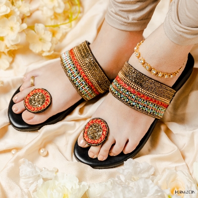 Picture of Lilaboti Handcrafted with beads Flat Sandal for Women