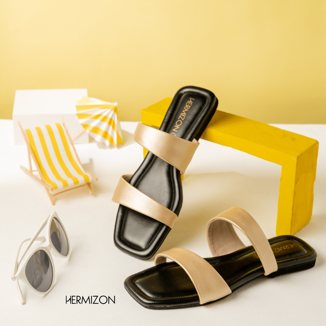Picture of Hermizon Alice Golden / Brown Summer Women's Sandals/Slippers/Flats/Slip Ons